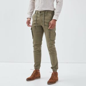 Pantalon cargo-coupe streetwear à cordons, multi-poches, bas élastique